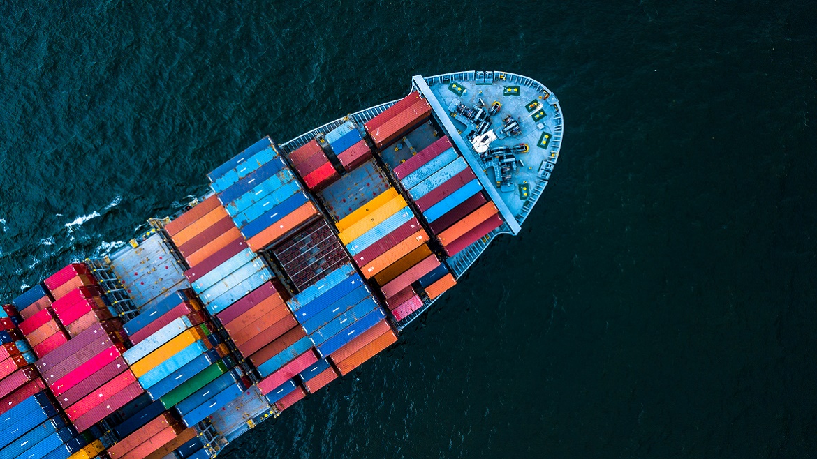 Fuel Demand Drives Evolution in Lubricant Testing_aerial top view container cargo ship