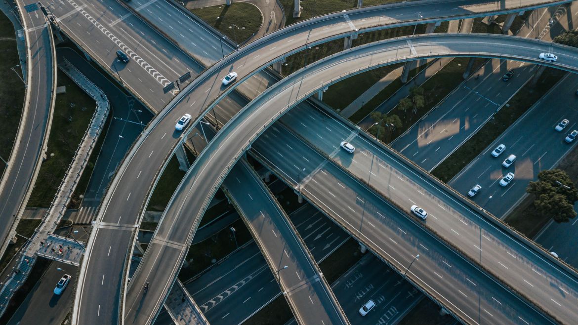 Highway interstate with automobiles Highway interstate with automobiles